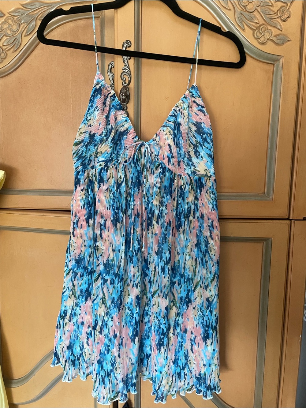 Abercrombie & Fitch Blue and Pink Pleated Spaghetti-Strap Dress